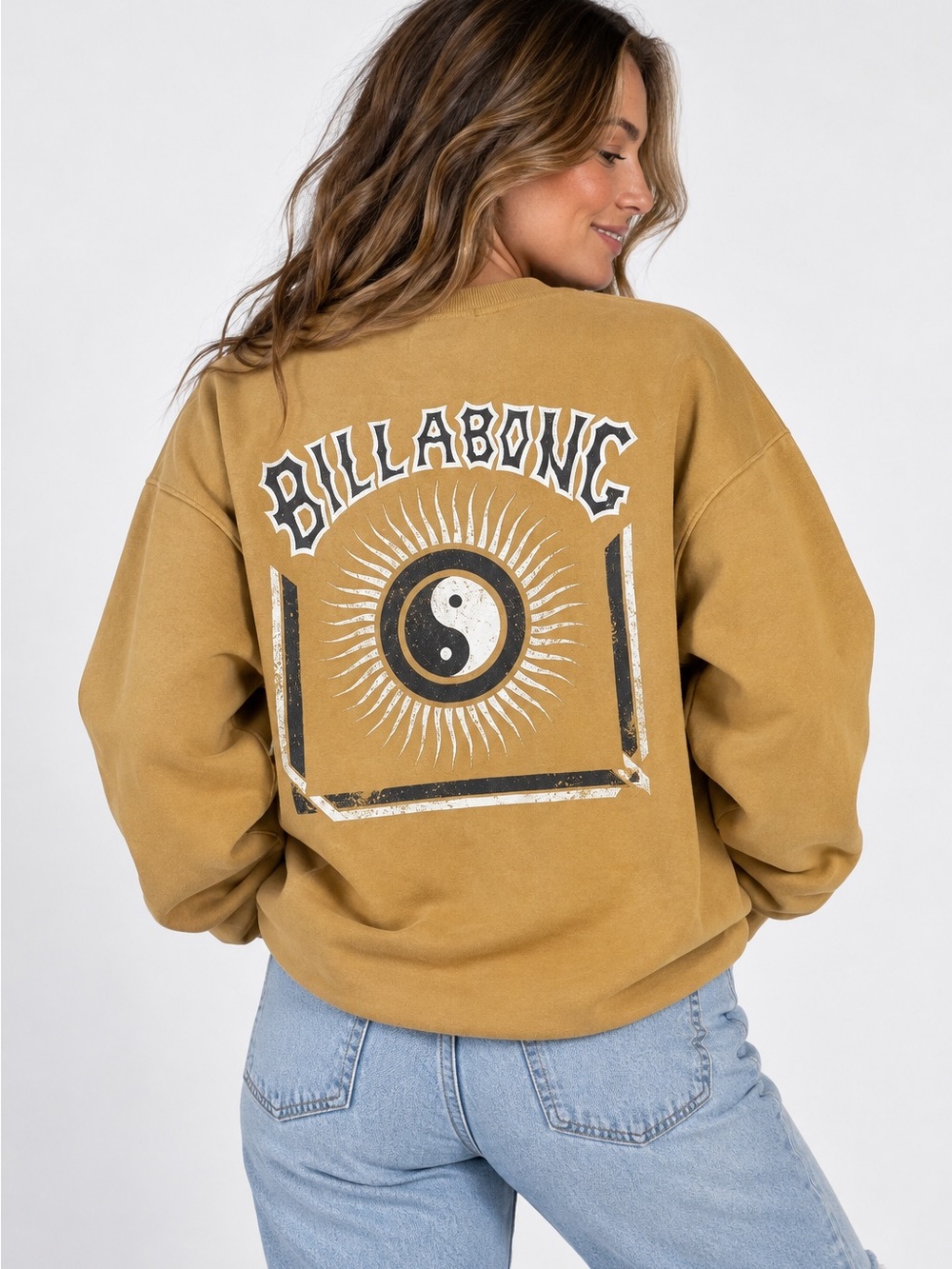 Retro Billabong Unisex Mustard Ying-Yang Crew Sweatshirt - Picture 2 of 6